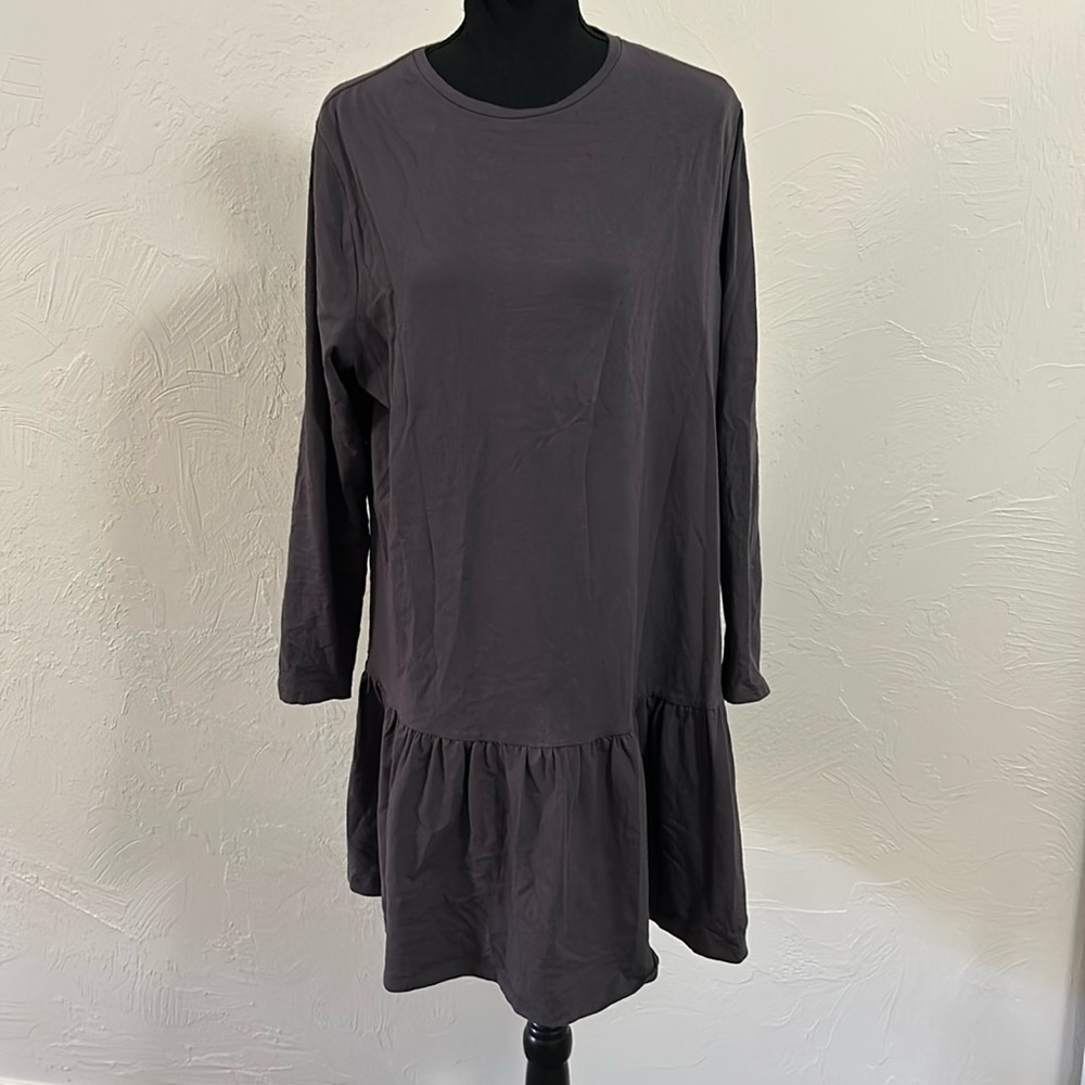 Primark dark gray long sleeve tiered ruffle t-shirt dress
